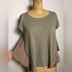 Anthropologie Meadow Rue taupe and teal striped top size small